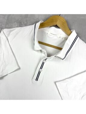 Trenery Polo Shirt Mens XL White Luxury Minimalist Stretch Casual Cotton preppy